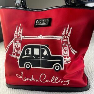 Lulu by Lulu Guinness London Calling Red Tote Bag Taxi Embroidered NWT
